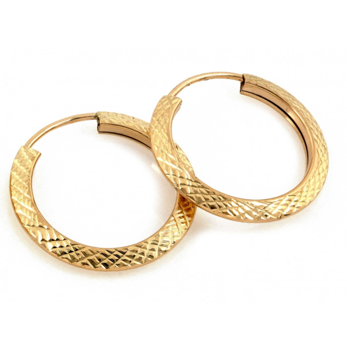 Złote kolczyki 375 kreole błyszczące frezowane koła 20mm, elegancki design 9k Złote kolczyki 375 kreole błyszczące frezowane koła 20mm, elegancki design 9k