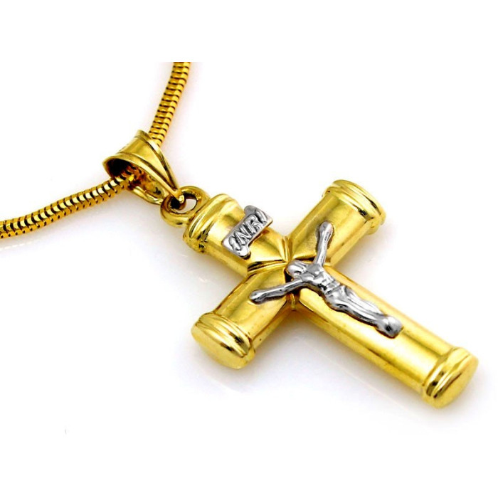 Złoty krzyżyk 585 męski dwukolorowy klasyczny wzór nowoczesny design 14k Złoty krzyżyk 585 męski dwukolorowy klasyczny wzór nowoczesny design 14k