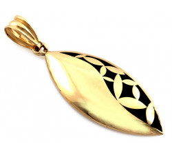 Stylowa złota zawieszka 585 sztywna podłużna z czarną elegancką emalią 14k