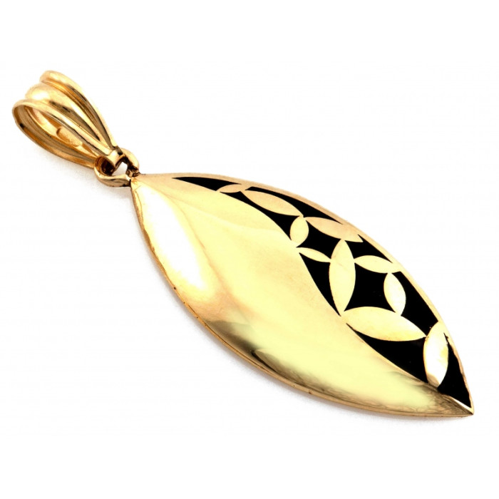 Stylowa złota zawieszka 585 sztywna podłużna z czarną elegancką emalią 14k Stylowa złota zawieszka 585 sztywna podłużna z czarną elegancką emalią 14k