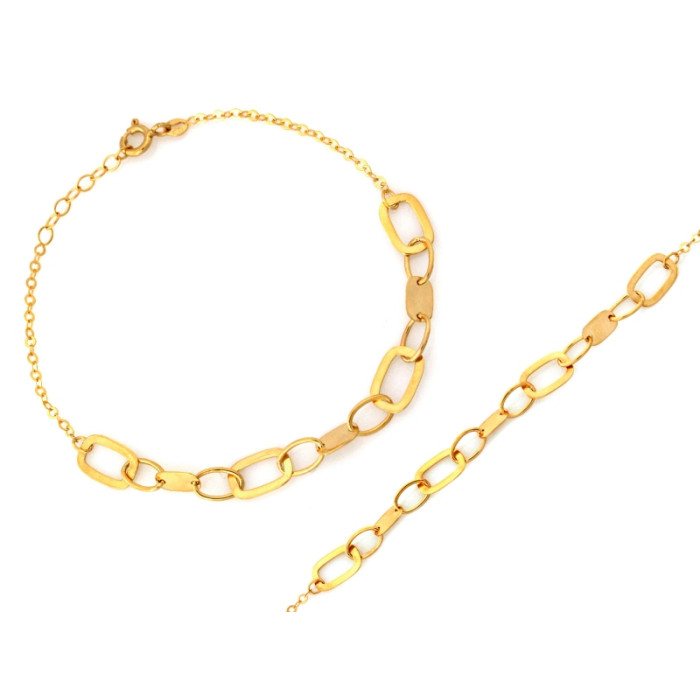Elegancka złota bransoletka 585 łańcuszkowa z prostokątnymi elementami 18cm 14k Elegancka złota bransoletka 585 łańcuszkowa z prostokątnymi elementami 18cm 14k