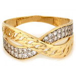 Elegancki złoty pierścionek 585 dwukolorowy przeplatany z cyrkoniami 14k