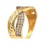 Elegancki złoty pierścionek 585 dwukolorowy przeplatany z cyrkoniami 14k
