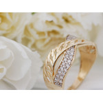 Elegancki złoty pierścionek 585 dwukolorowy przeplatany z cyrkoniami 14k