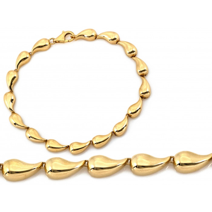 Nowoczesna złota bransoletka 585 z modnymi dmuchanymi kroplami, długość 19cm 14k Nowoczesna złota bransoletka 585 z modnymi dmuchanymi kroplami, długość 19cm 14k