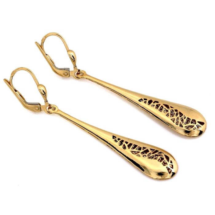 Złote kolczyki 585 angielskie długie maczugi, efektowny design (14k) Złote kolczyki 585 angielskie długie maczugi, efektowny design (14k)
