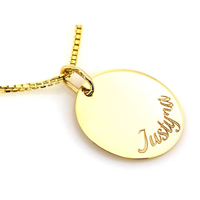 Złota zawieszka 585 z imieniem Justyna personalizowana błyszcząca 14k Złota zawieszka 585 z imieniem Justyna personalizowana błyszcząca 14k