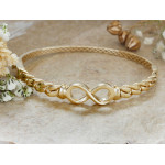 Nowoczesna złota bransoletka 585 sztywna z symbolem nieskończoności 17cm 14k
