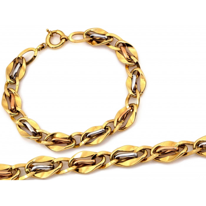 Złota bransoletka 585 trójkolorowa z dużych błyszczących ogniw 20cm 14k Złota bransoletka 585 trójkolorowa z dużych błyszczących ogniw 20cm 14k