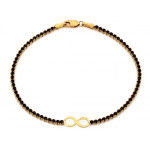 Modna złota bransoletka 585 tenis z czarnymi cyrkoniami i nieskończonością 18cm 14k