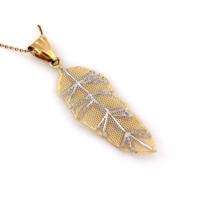 Stylowa złota zawieszka 585 dwukolorowa w kształcie ażurowego liścia 14k Stylowa złota zawieszka 585 dwukolorowa w kształcie ażurowego liścia 14k