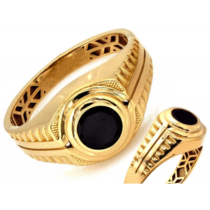 Klasyczny złoty sygnet 585 męski z okrągłym czarnym onyksem w eleganckiej oprawie 14k Klasyczny złoty sygnet 585 męski z okrągłym czarnym onyksem w eleganckiej oprawie 14k