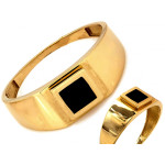 Nowoczesny złoty sygnet 585 unisex z czarną emalią i gładkim wykończeniem 14k