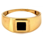 Nowoczesny złoty sygnet 585 unisex z czarną emalią i gładkim wykończeniem 14k