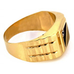 Ekskluzywny złoty sygnet 585 z czarną emalią i cyrkonią uniwersalny 26mm 14k s