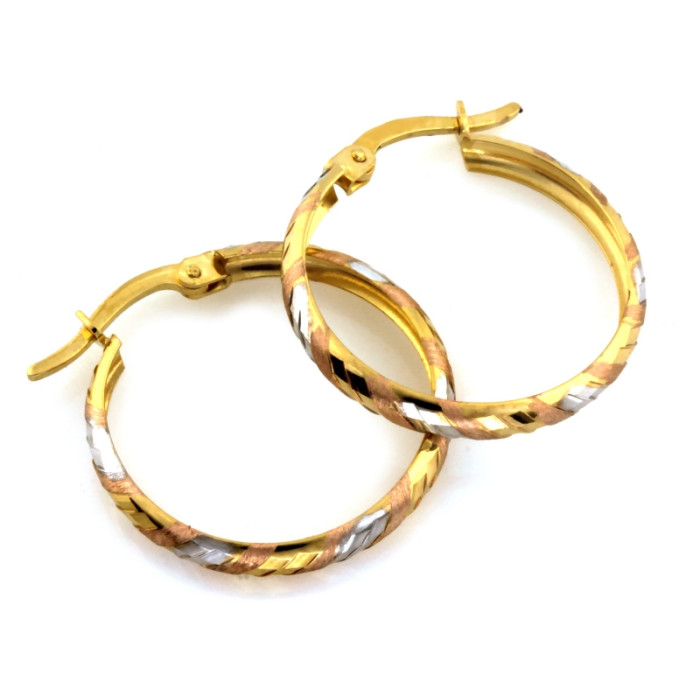 Eleganckie złote kolczyki 375 koła trójkolorowe 23mm 9k Eleganckie złote kolczyki 375 koła trójkolorowe 23mm 9k