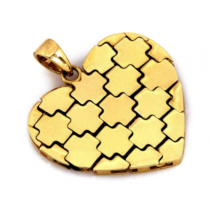 Elegancka złota zawieszka 585 w kształcie serca z ruchomymi elementami ozdobnymi 14k Elegancka złota zawieszka 585 w kształcie serca z ruchomymi elementami ozdobnymi 14k