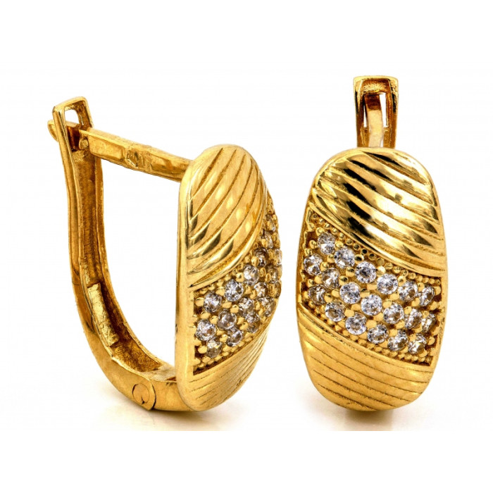 Eleganckie złote kolczyki 585 angielskie z błyszczącymi cyrkoniami 14k Eleganckie złote kolczyki 585 angielskie z błyszczącymi cyrkoniami 14k