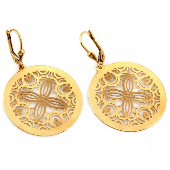 Eleganckie złote kolczyki 585 duże wiszące ażurowe okrągłe z błyszczącym wykończeniem 14k Eleganckie złote kolczyki 585 duże wiszące ażurowe okrągłe z błyszczącym wykończeniem 14k