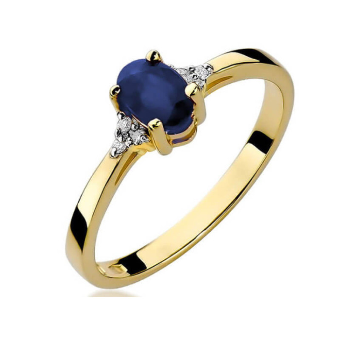 Elegancki pierścionek złoty 585 z oczkiem z szafirem i diamentami Elegancki pierścionek złoty 585 z oczkiem z szafirem i diamentami
