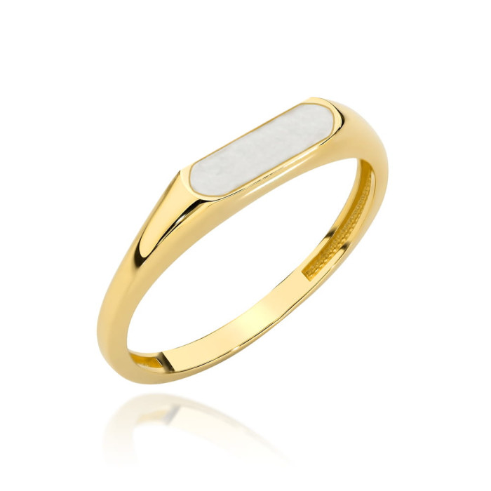 Pierścionek złoty 585 elegancki sygnet z masą perłową Pierścionek złoty 585 elegancki sygnet z masą perłową