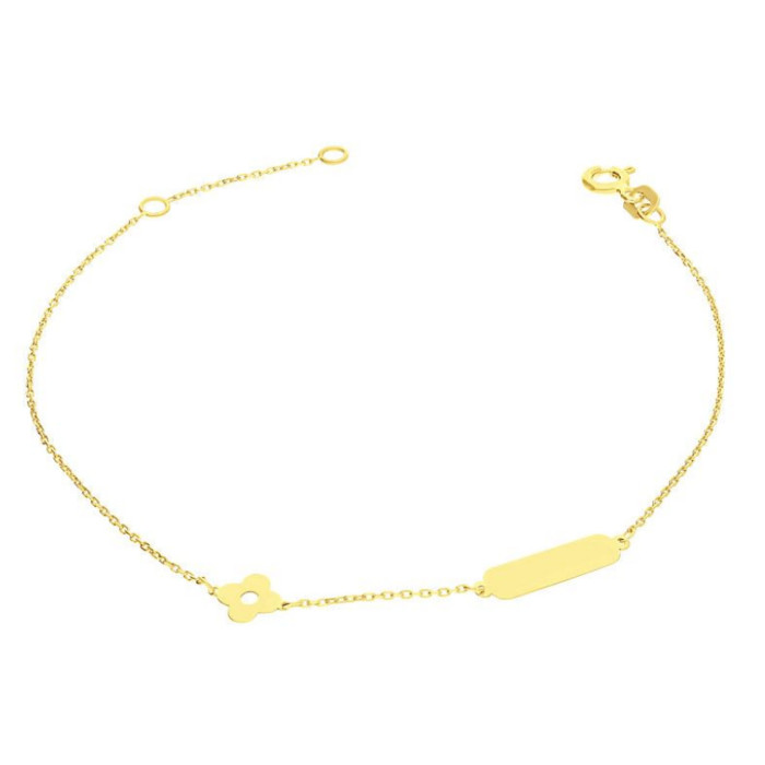 Złota bransoletka 585 gładka blaszka z kwiatuszkiem 14kt Złota bransoletka 585 gładka blaszka z kwiatuszkiem 14kt