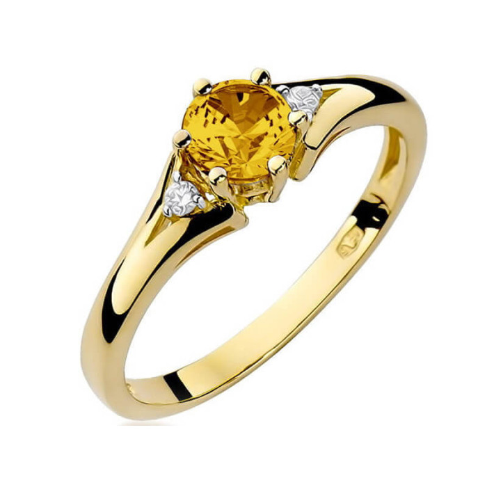 złoty pierścionek 585 z eleganckim cytrynem i diamentami złoty pierścionek 585 z eleganckim cytrynem i diamentami