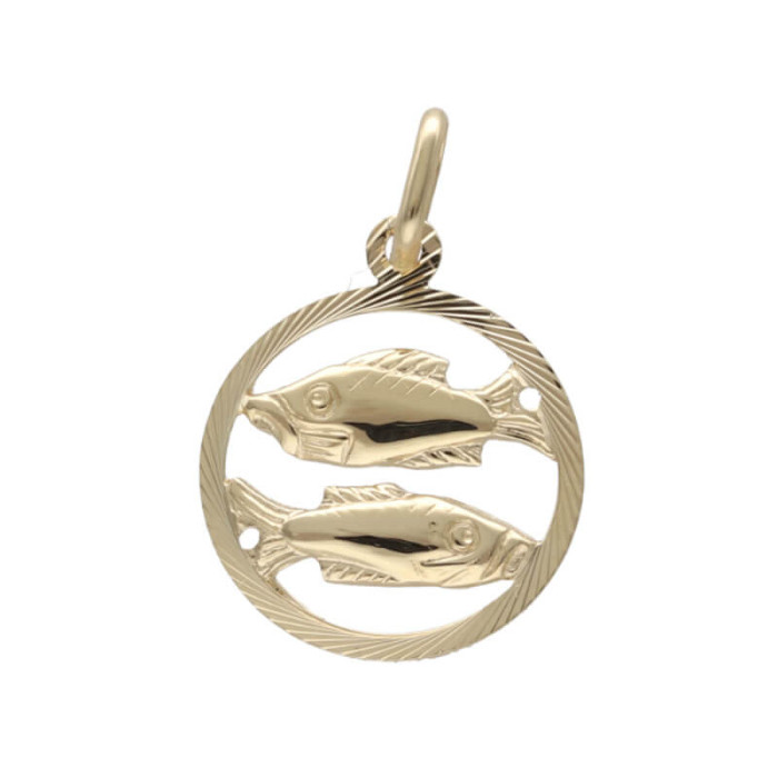 Złota przywieszka 585 znak zodiaku ryby w kole z diamentowaniem s Złota przywieszka 585 znak zodiaku ryby w kole z diamentowaniem s