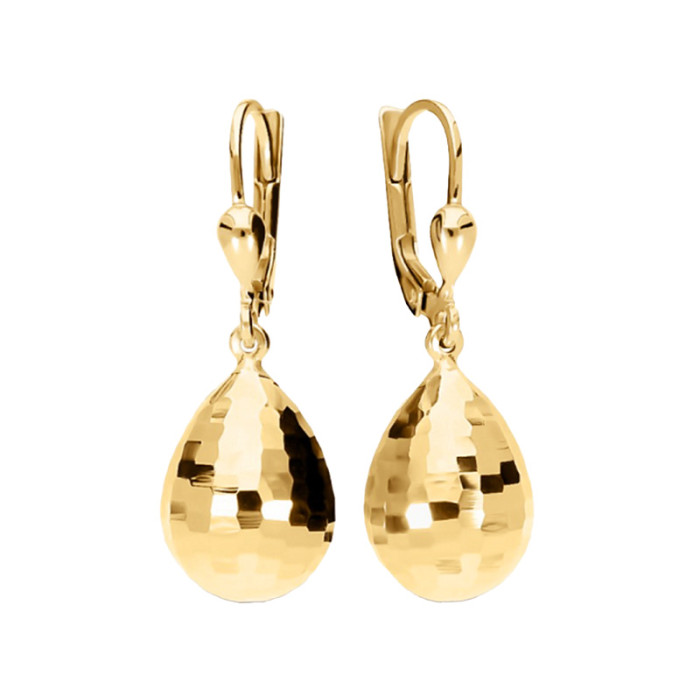 Złote kolczyki 585 wiszące migdały z diamentowaniem błyszczące krople 3D na prezent Złote kolczyki 585 wiszące migdały z diamentowaniem błyszczące krople 3D na prezent