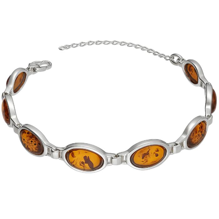 Srebrna bransoletka 925 elegancka z kamieniami bursztyny Srebrna bransoletka 925 elegancka z kamieniami bursztyny