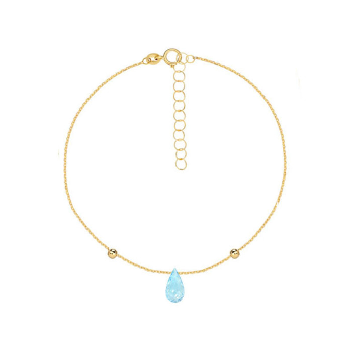 Złota bransoletka 585 z błękitną łezką naturalny topaz sky blue kropla na prezent Złota bransoletka 585 z błękitną łezką naturalny topaz sky blue kropla na prezent