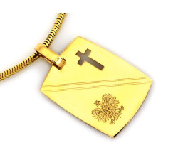 Złota zawieszka 585 płytka z krzyżem i orzełkiem religijna