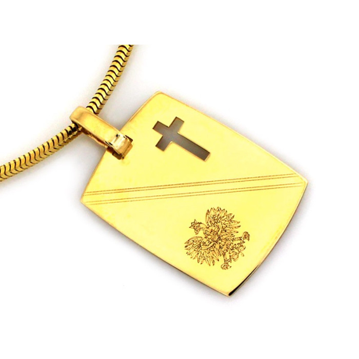 Złota zawieszka 585 płytka z krzyżem i orzełkiem religijna Złota zawieszka 585 płytka z krzyżem i orzełkiem religijna