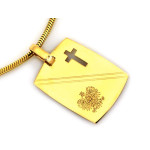 Złota zawieszka 585 płytka z krzyżem i orzełkiem religijna
