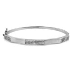 Bangle z cyrkoniami ze sztywnego białego złota 585 wyjątkowa długość 17 cm
