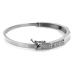 Bangle z cyrkoniami ze sztywnego białego złota 585 wyjątkowa długość 17 cm