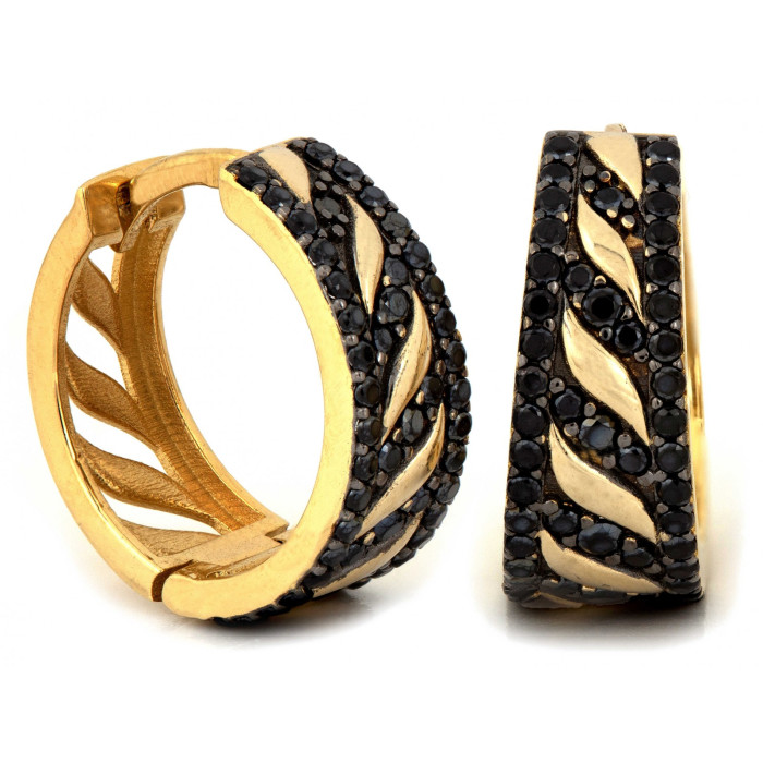 Złote kolczyki szerokie koła z czarnymi cyrkoniami 585/14k elegancka biżuteria Złote kolczyki szerokie koła z czarnymi cyrkoniami 585/14k elegancka biżuteria