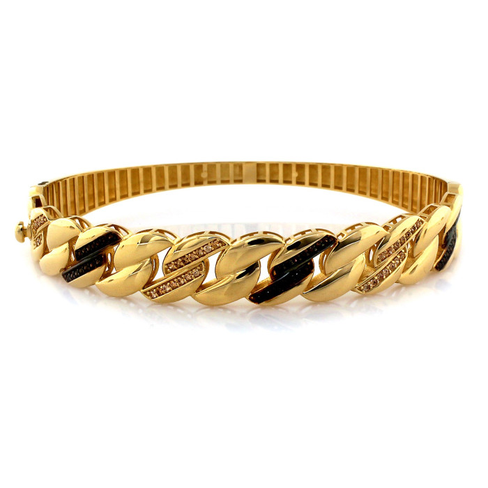 Złota bransoletka 585 bangle z czarnymi cyrkoniami sztywna i modna Złota bransoletka 585 bangle z czarnymi cyrkoniami sztywna i modna
