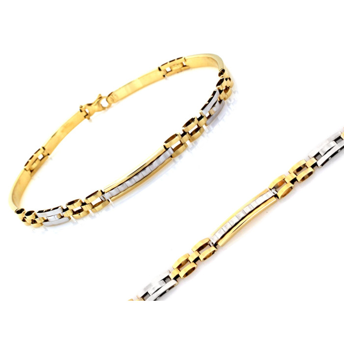 Złota dwukolorowa bransoletka 585 z żółtego i białego złota o długości 21 cm Złota dwukolorowa bransoletka 585 z żółtego i białego złota o długości 21 cm