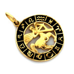 Złota zawieszka Strzelec z czarną emalią i próba 585 znak zodiaku stylowa biżuteria
