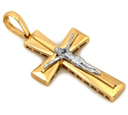 Złota zawieszka dwukolorowy krzyżyk próba 585 dla osób szukających elegancji