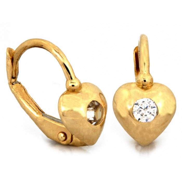 Złote kolczyki angielskie serce z cyrkonią 585/14k dla wyjątkowej elegancji Złote kolczyki angielskie serce z cyrkonią 585/14k dla wyjątkowej elegancji
