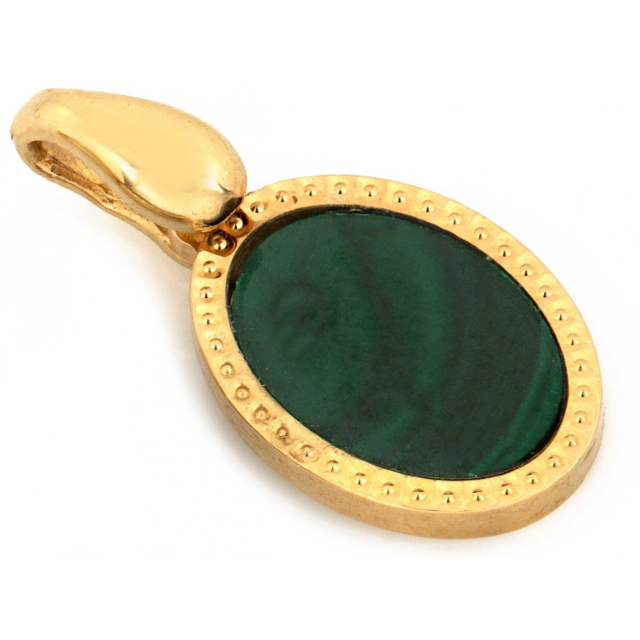 Złota zawieszka owalna z malachitem próba 585 elegancka 14k Złota zawieszka owalna z malachitem próba 585 elegancka 14k