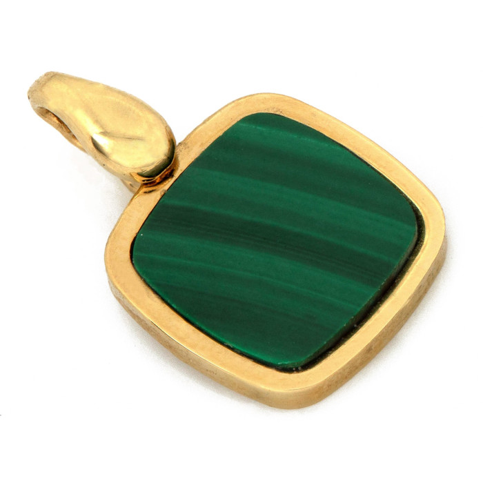 Złota zawieszka kwadratowa z malachitem w próbie 585 o eleganckim wyglądzie Złota zawieszka kwadratowa z malachitem w próbie 585 o eleganckim wyglądzie