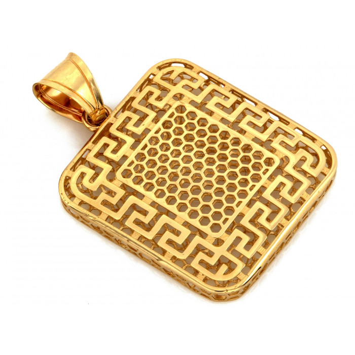 Złota zawieszka kwadratowa z wzorem greckim ażurowa 585 elegancja w detalu Złota zawieszka kwadratowa z wzorem greckim ażurowa 585 elegancja w detalu