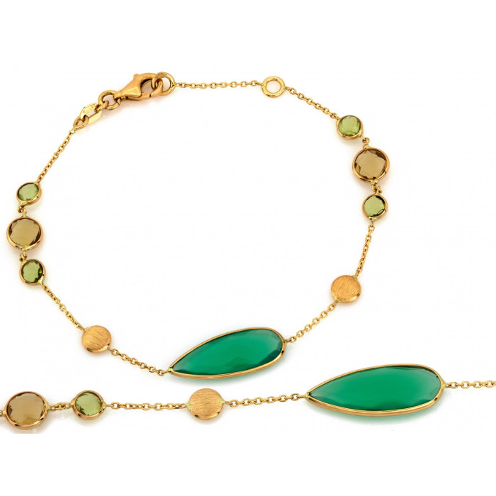 Złota bransoletka 585 z zielonym agatem piękna naturalna biżuteria w eleganckim stylu Złota bransoletka 585 z zielonym agatem piękna naturalna biżuteria w eleganckim stylu
