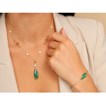 Złota bransoletka 585 z zielonym agatem piękna naturalna biżuteria w eleganckim stylu