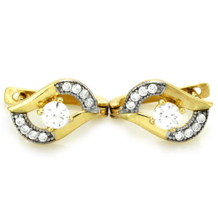 Złote kolczyki z cyrkoniami 585 elegancka para z białym złotem 14k Złote kolczyki z cyrkoniami 585 elegancka para z białym złotem 14k
