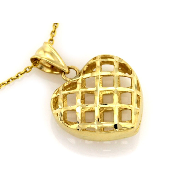 Złota zawieszka diamentowana serce ażurowe 585/14k Złota zawieszka diamentowana serce ażurowe 585/14k