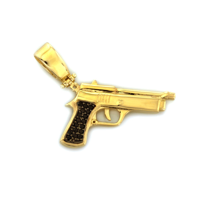 Złota zawieszka pistolet z czarnymi cyrkoniami 585 próba nowoczesna biżuteria Złota zawieszka pistolet z czarnymi cyrkoniami 585 próba nowoczesna biżuteria